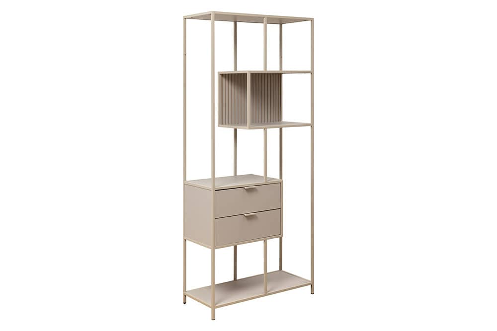 Modernes Bücherregal SLIM LINE 185cm champagner beige Metall mit Schubladen