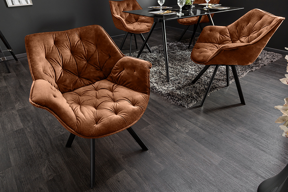 Drehbarer Stuhl THE DUTCH COMFORT rost braun Samt mit Armlehnen Modern Design