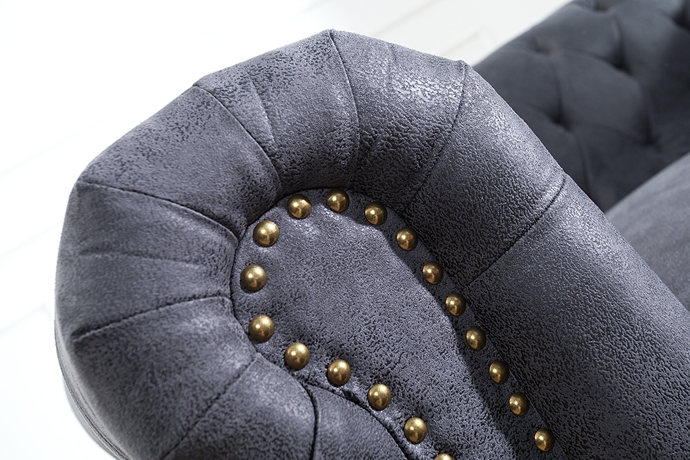 Chesterfield 2-Sitzer Sofa 150cm antik grau Microfaser Federkern Knopfheftung