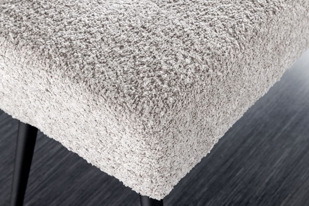 Design Sitzbank BOUTIQUE 100cm champagner greige Bouclé schwarze Metallbeine Polsterbank