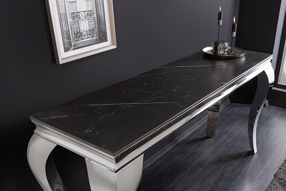 Design Konsolentisch MODERN BAROCK 140cm schwarz anthrazit chrom Keramik Marmor