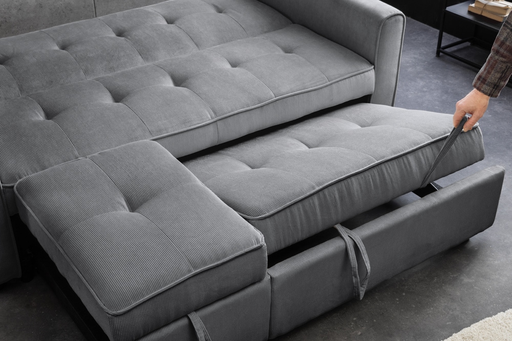 Ausziehbares Schlafsofa SMART 180cm grau Cord 2-Sitzer Couch mit Nosagfederung