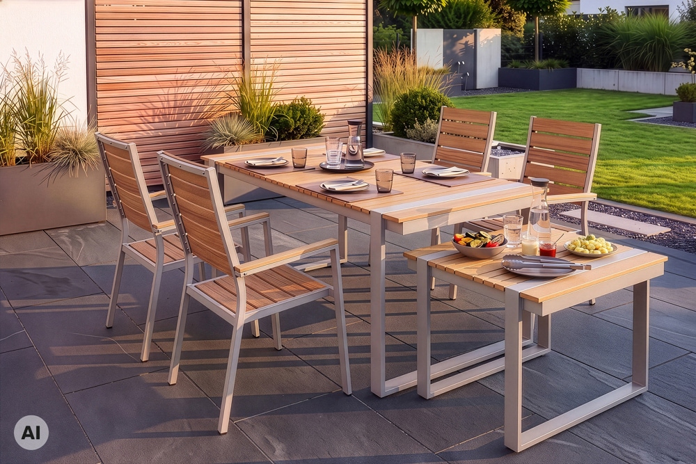 Gartentisch TAMPA LOUNGE 70cm natur greige Aluminium wetterfest Outdoor Balkontisch
