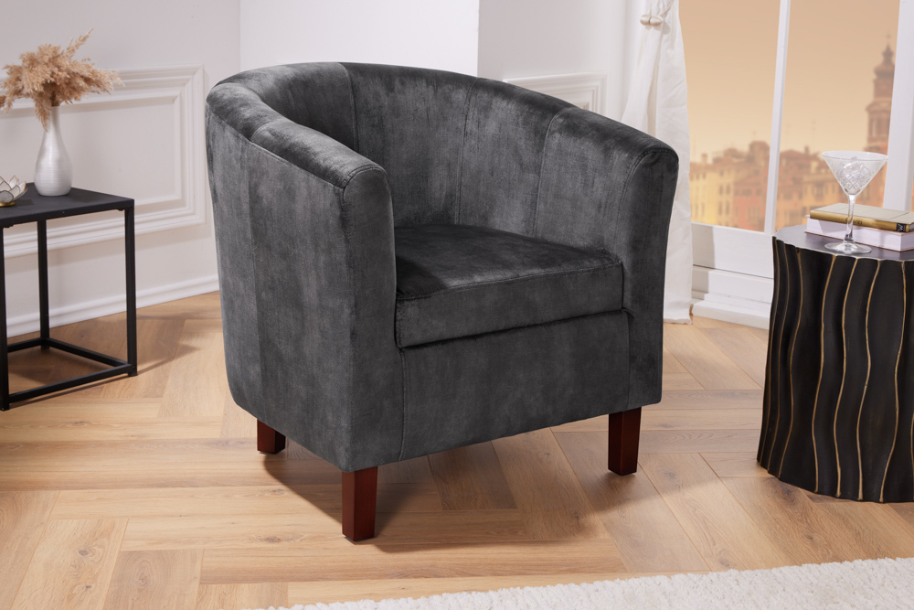 Design Lounge Sessel HEMINGWAY dunkelgrau Samt Armlehnen Cocktailsessel