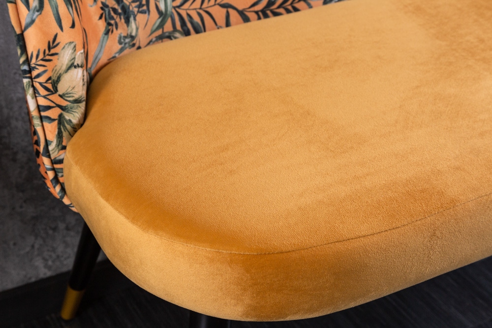 Design Bank PRÊT-À-PORTER gelb Samt florales Muster und goldene Fußkappen
