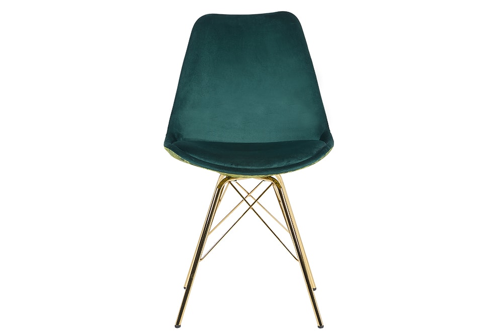 Design Stuhl SCANDINAVIA MEISTERSTÜCK grün Chenille gold Metall Monstera-Blatt