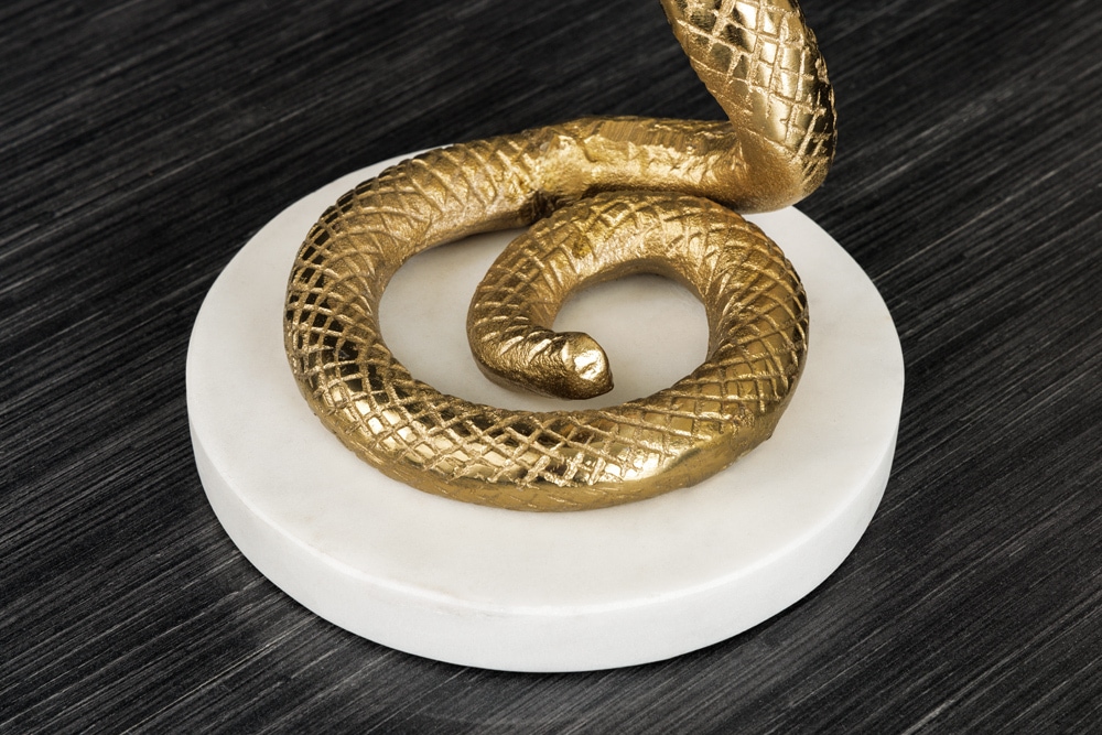 Runder Beistelltisch WILDLIFE COBRA 65cm gold weiß Marmor Schlangen-Skulptur handmade