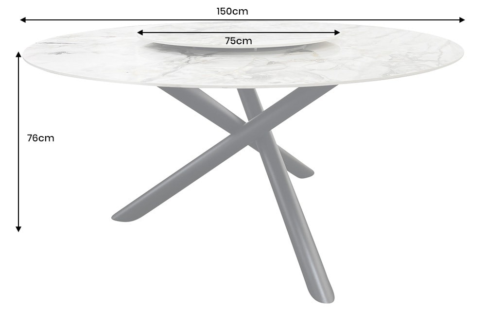 Runder Esstisch SPIN 150cm weiß grau gold 360° drehbare Servierplatte Aurora Oro Keramik