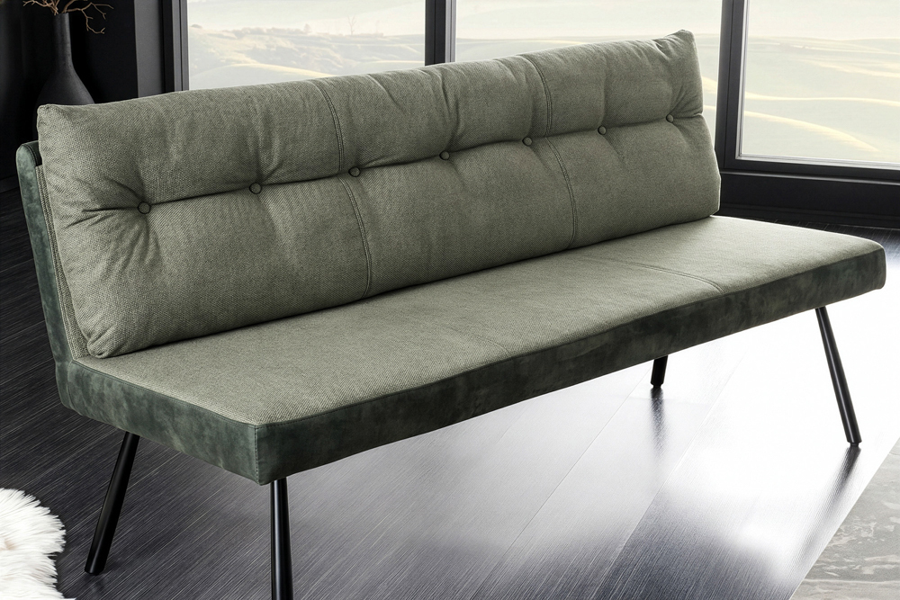 Gepolsterte Sitzbank BIG GEORGE 160cm grün Samt Strukturstoff Taschenfederkern schwarz