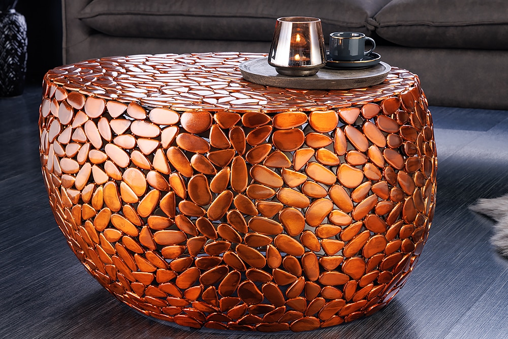 Runder Couchtisch STONE MOSAIC 75cm kupfer Metall Mosaik handmade
