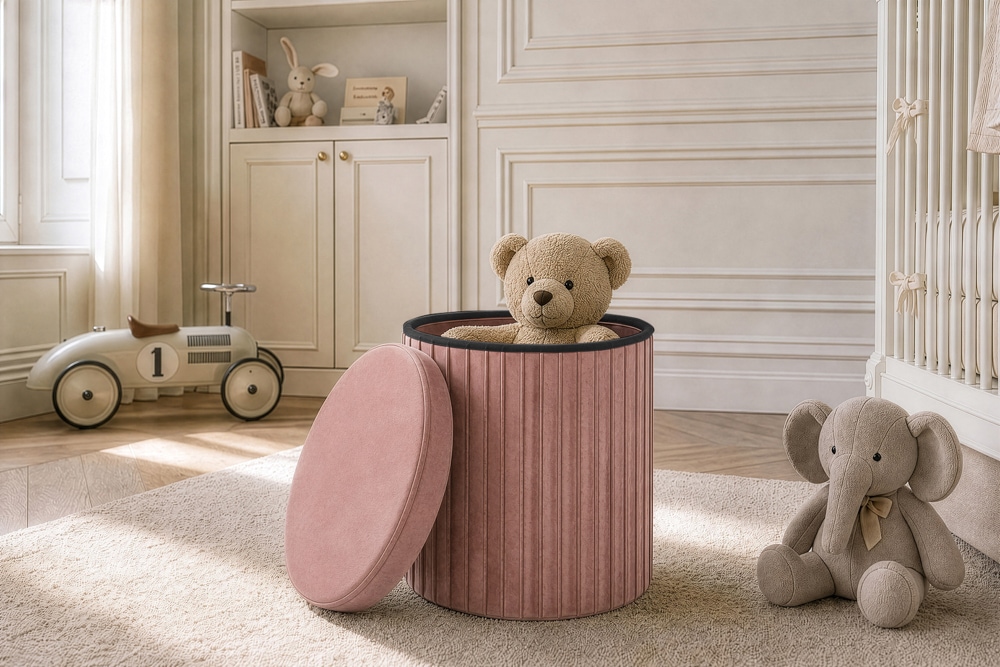 Runder Hocker ÉLAN 40cm rosa Samt faltbar mit Stauraum