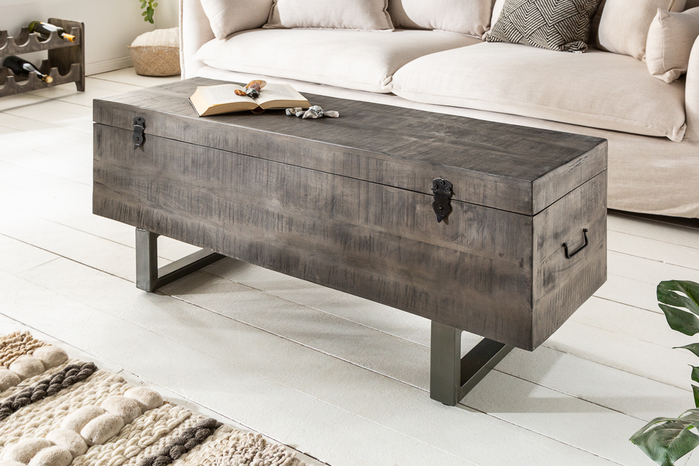 Industrial Truhenbank FACTORY LOFT 115cm Mangoholz grau Sitzbank