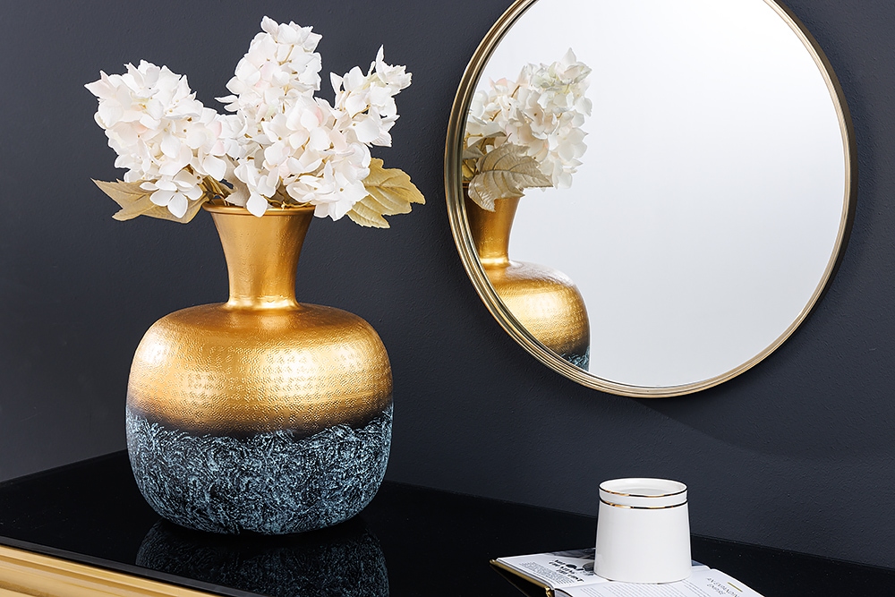 Handgefertigte Deko Vase ABSTRACT ORIENT 40cm gold rund Metall Patina