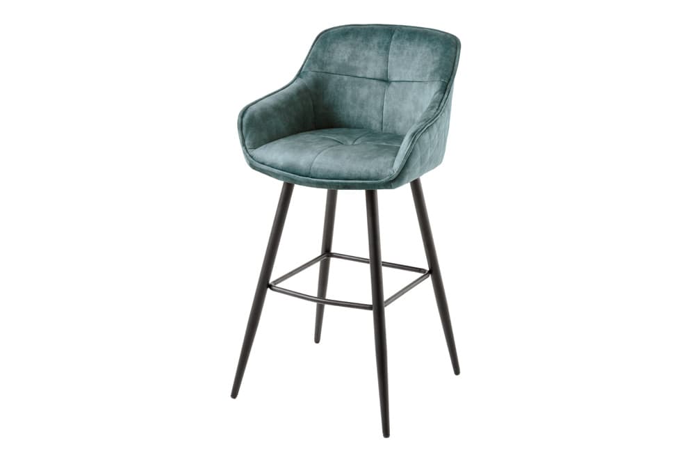 Design Barhocker EUPHORIA petrol Samt schwarze Metallbeine Barstuhl mit Lehne