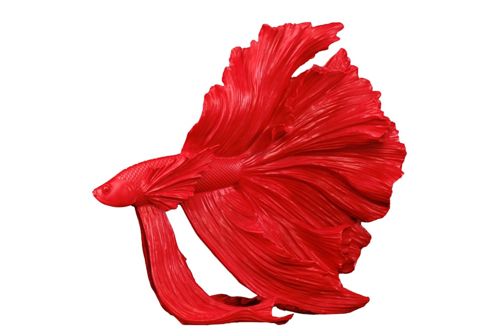 Design Deko Figur Kampffisch CROWNTAIL 35cm rot Betta Fisch Skulptur