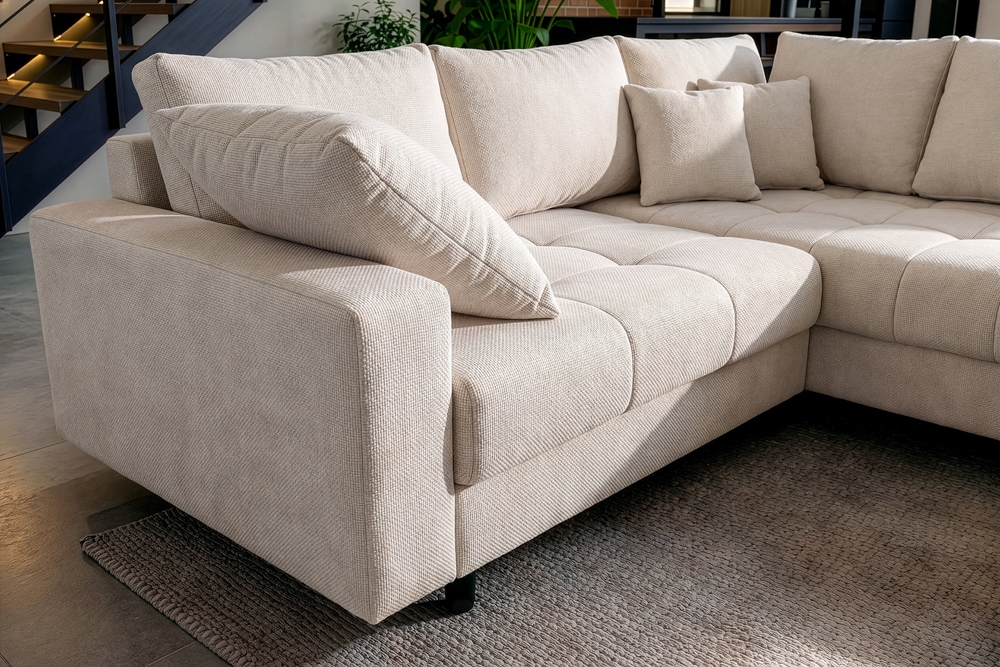 Ecksofa KENT 220cm champagner beige Chenille inkl. Hocker Federkern Wohnlandschaft