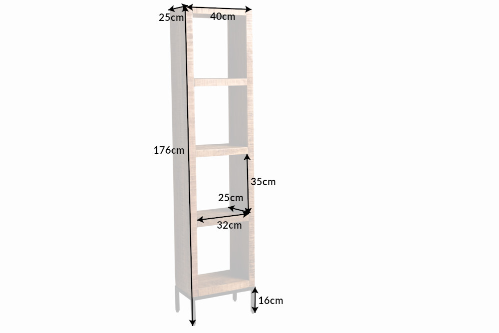 Massives Regal IRON CRAFT 176cm Mangoholz Bücherregal vier Fächer Industrial Design