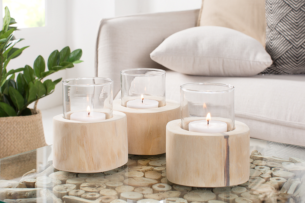 Elegantes 3er Set Windlicht LIMOTION Teakholz Outdoor Teelicht Kerzenhalter Elegantes 3er Set Windlicht LIMOTION Teakholz Outdoor Teelicht Kerzenhalter