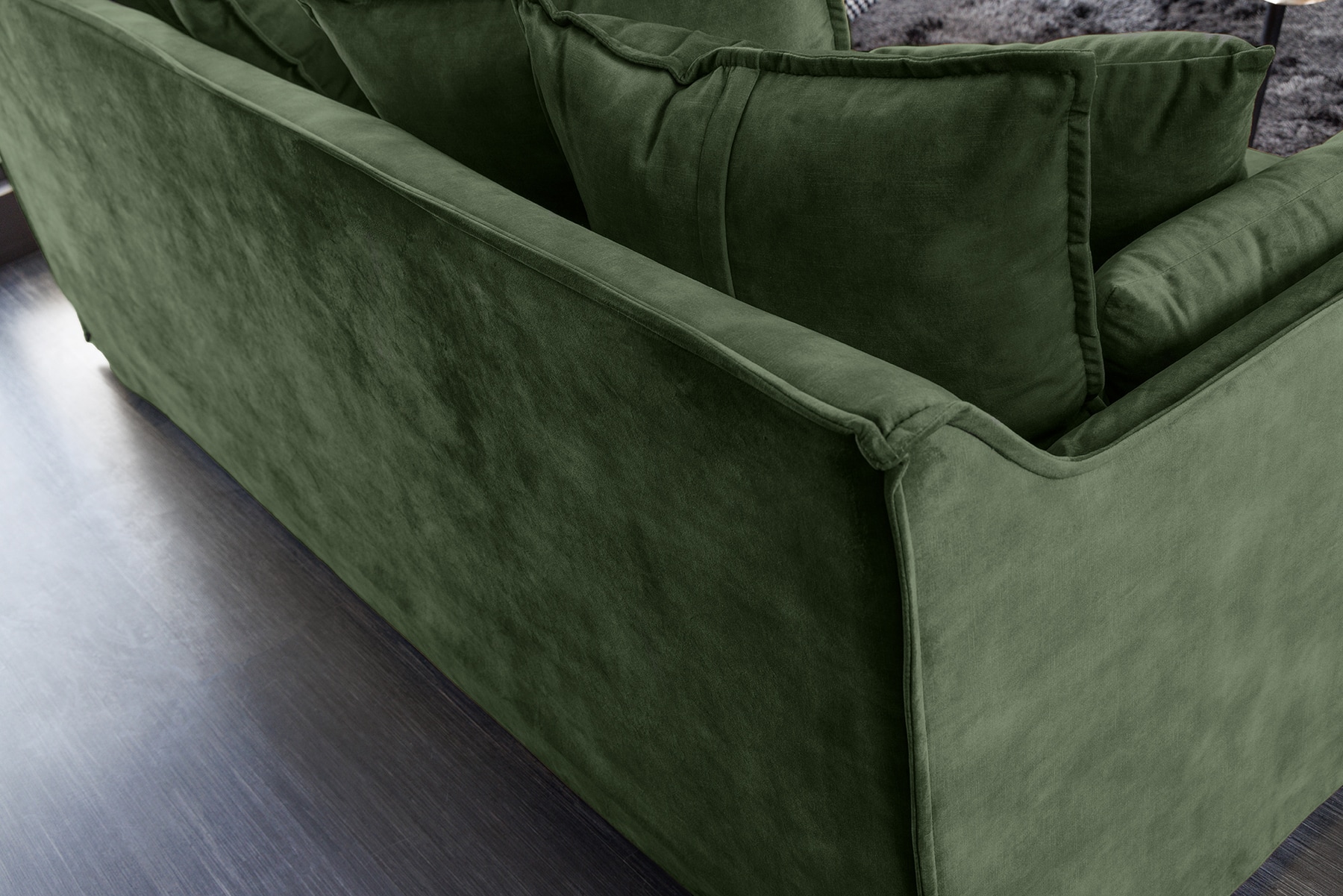 Großes 3-Sitzer Sofa HEAVEN 200cm dunkelgrün Samt Federkern waschbarer Bezug Hussensofa Couch