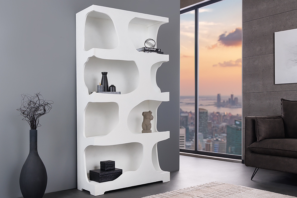 Abstraktes Regal ART AMBIENTE 180cm weiß Beton strukturiert Standregal