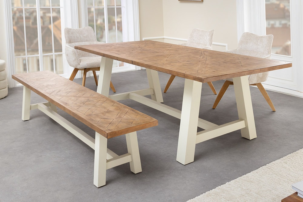 Massiver Esstisch HAMPTONS 200cm hellbraun creme Pinienholz