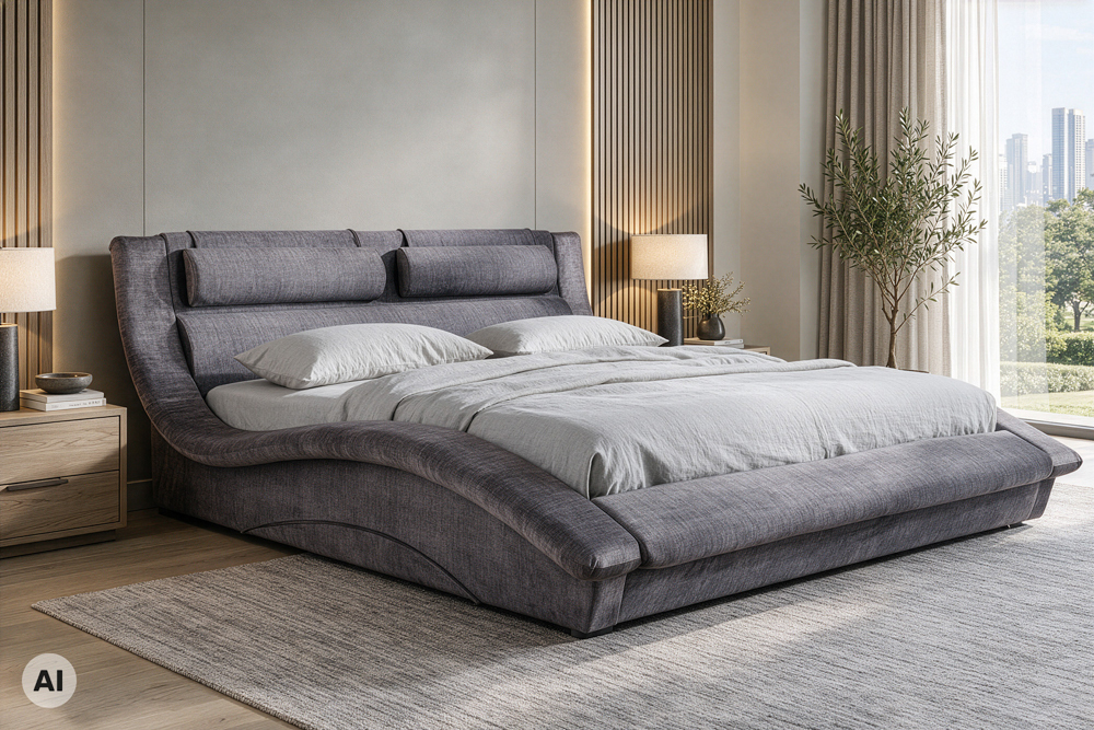 Bett SWING 160x200cm grau Vogue Seiden Samtstoff