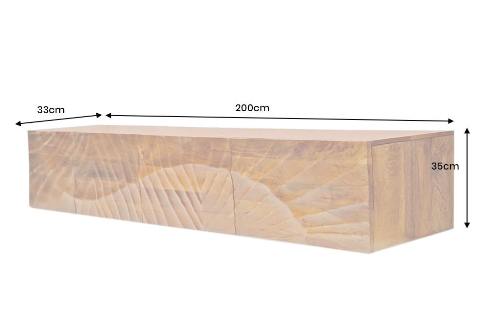 Massives TV-Board SCORPION 200cm braun Mangoholz hängend Lowboard