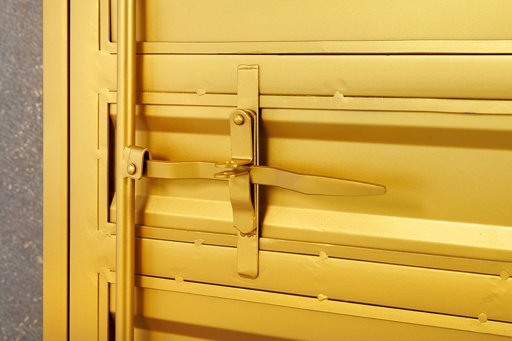 Design Aktenschrank GLOBETROTTER 180cm gold Eisen Container Upcycling Highboard