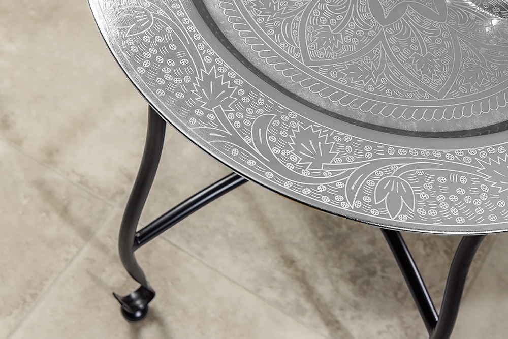 Runder Beistelltisch MARRAKESCH 40cm silber Teetisch abnehmbares Tablett klappbar
