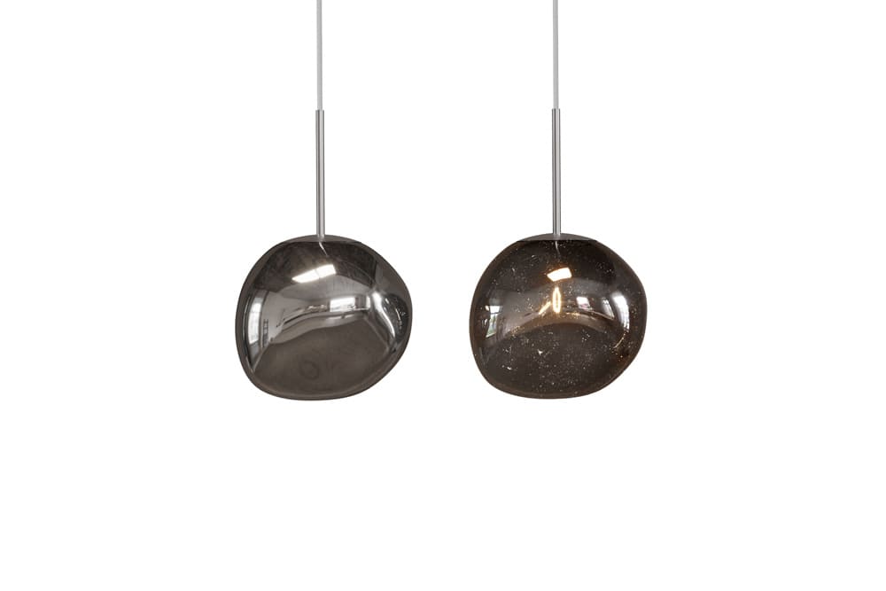 Runde Hängelampe LIQUID DIAMOND 20cm smoke Glas Stahl Kugelleuchte
