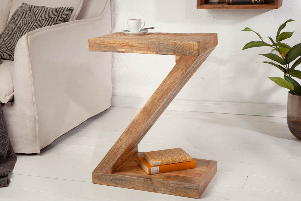 Massiver Beistelltisch Z 45cm Mangoholz Z-Form in Handarbeit gefertigt