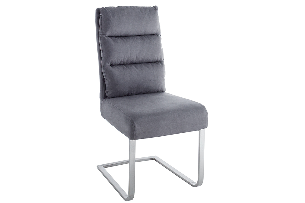 Design Freischwinger Stuhl COMFORT vintage grau mit Edelstahl-Gestell