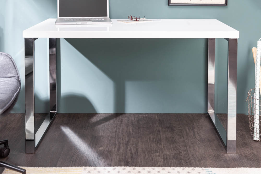 Moderner Schreibtisch WHITE DESK 120cm weiß Hochglanz Bürotisch