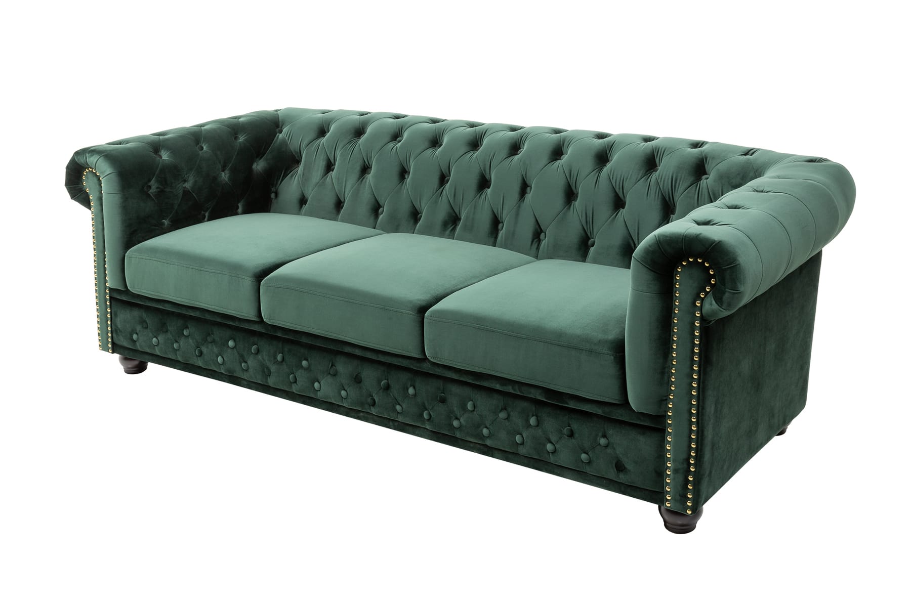Chesterfield 3-Sitzer Sofa 205cm flaschengrün Samt Federkern Knopfheftung