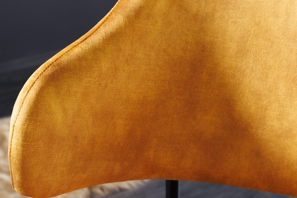 Design Stuhl VOGUE senfgelb Samt schwarze Metallbeine