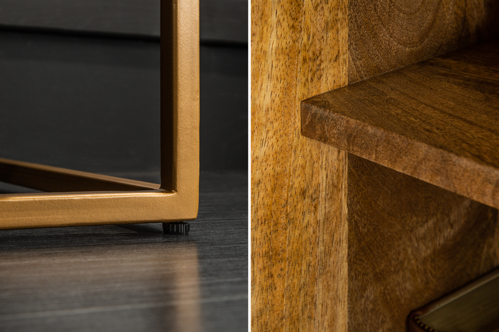 Massives Sideboard ONYX 160cm dunkelbraun gold Mangoholz Edelstein Achat Schiebetüren