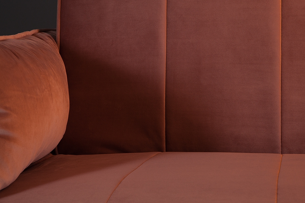 Retro Schlafsofa DIVANI 220cm altrosa Samt goldene Metallfüße 3-Sitzer mit Bettfunktion