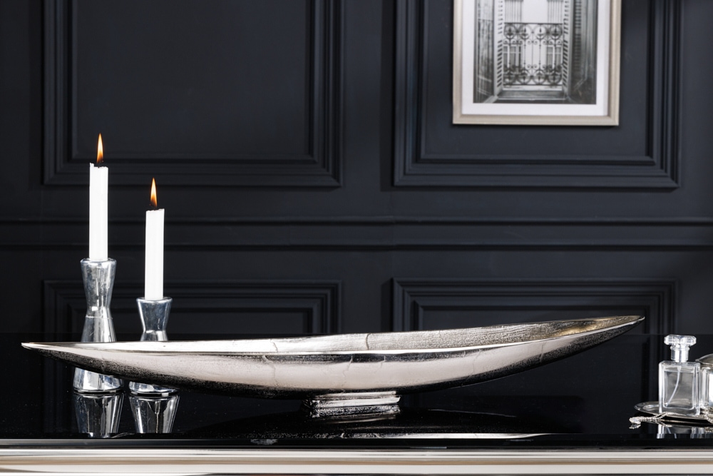Deko Schale SILVER LEAF 80cm silber handmade Aluminium