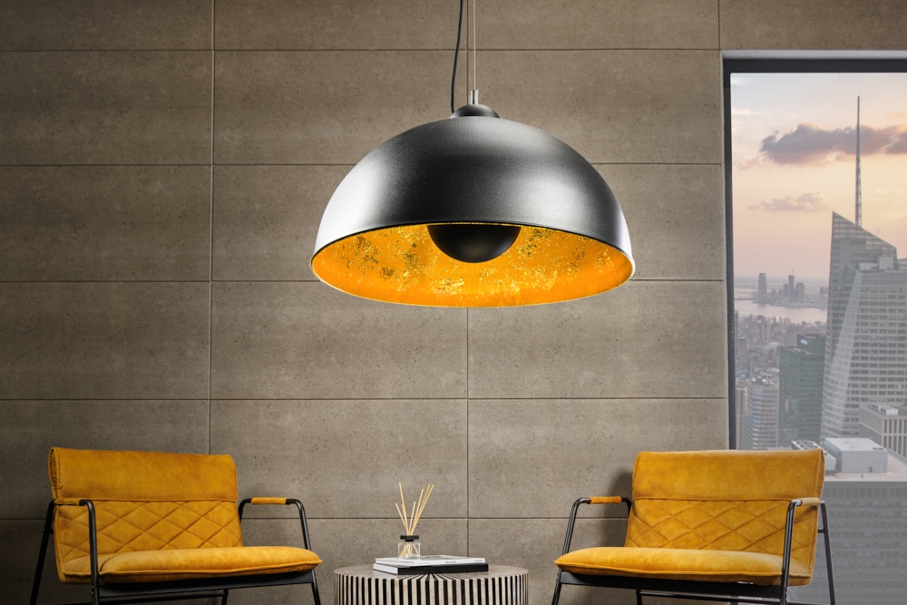 Industrial Design Hängelampe STUDIO 55cm schwarz Blattgold-Optik Hängeleuchte