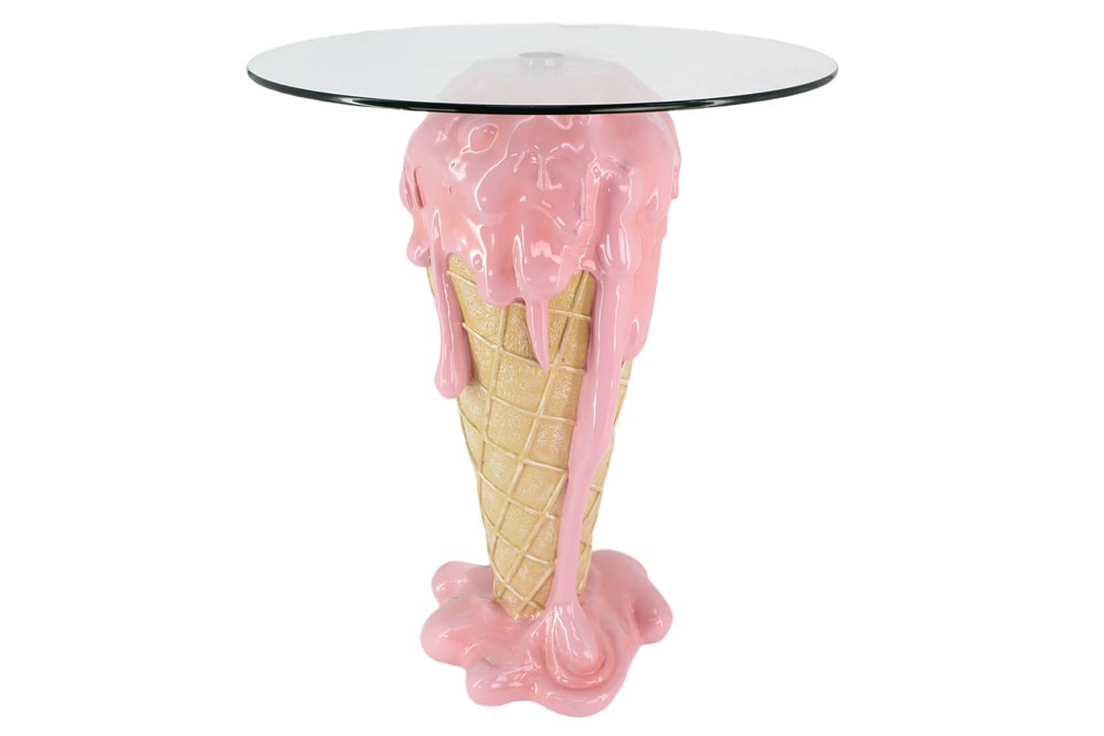Einzigartiger Bistrotisch ICE CREAM 75cm beige rosa runde Tischplatte Glas handmade