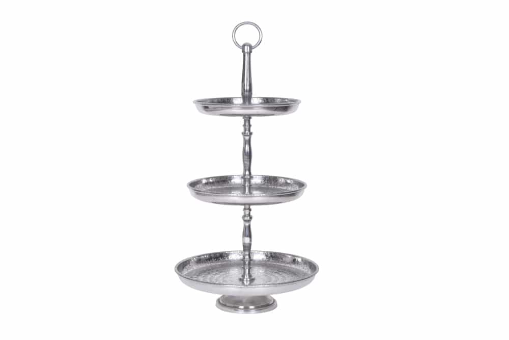 Design Etagere ORIENT 50cm silber im Wild Hammerschlag mit drei Etagen