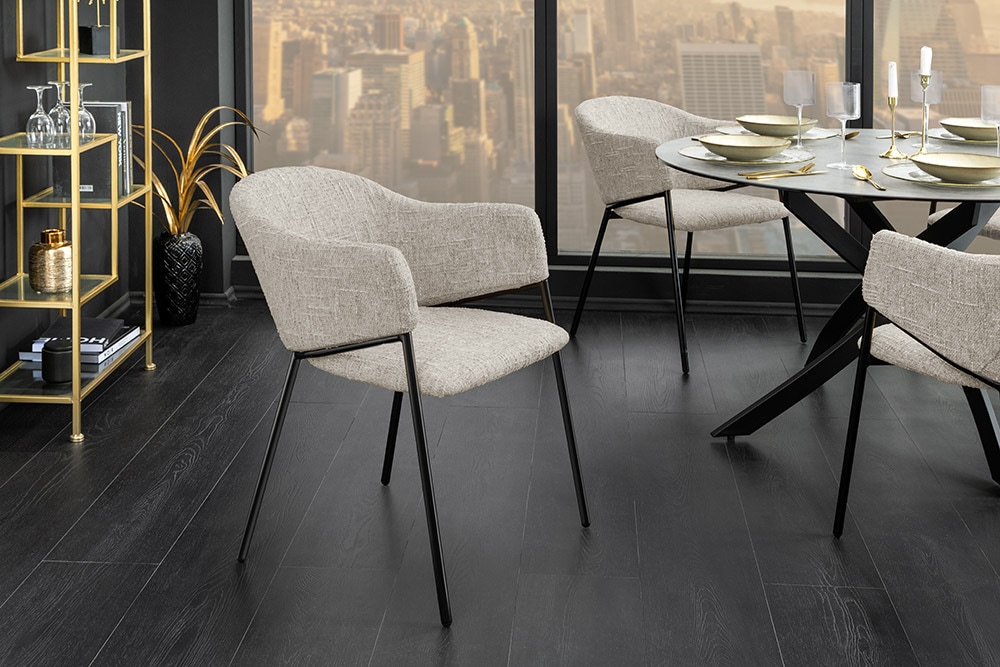 Design Stuhl NOBLESSE beige Chenille schwarzes Metallgestell » Jetzt kaufen