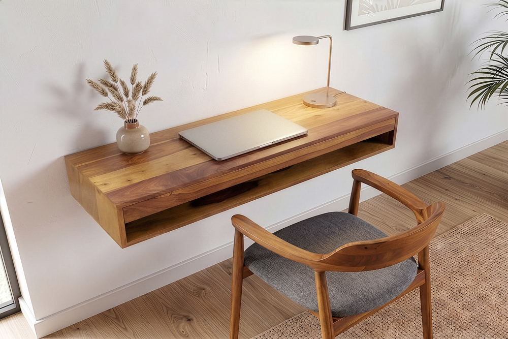 Hängender Konsolentisch PURE 100cm braun Sheeshamholz stone finish Schreibtisch