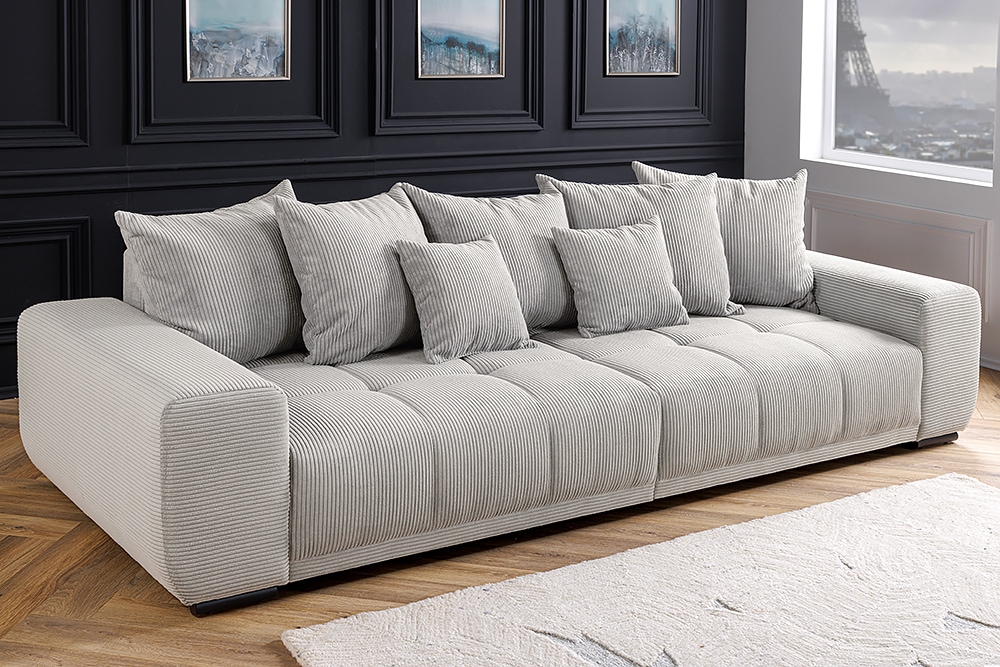 Modernes XXL Sofa ELEGANCIA 285cm champagner beige Cord inklusive Kissen Bigsofa