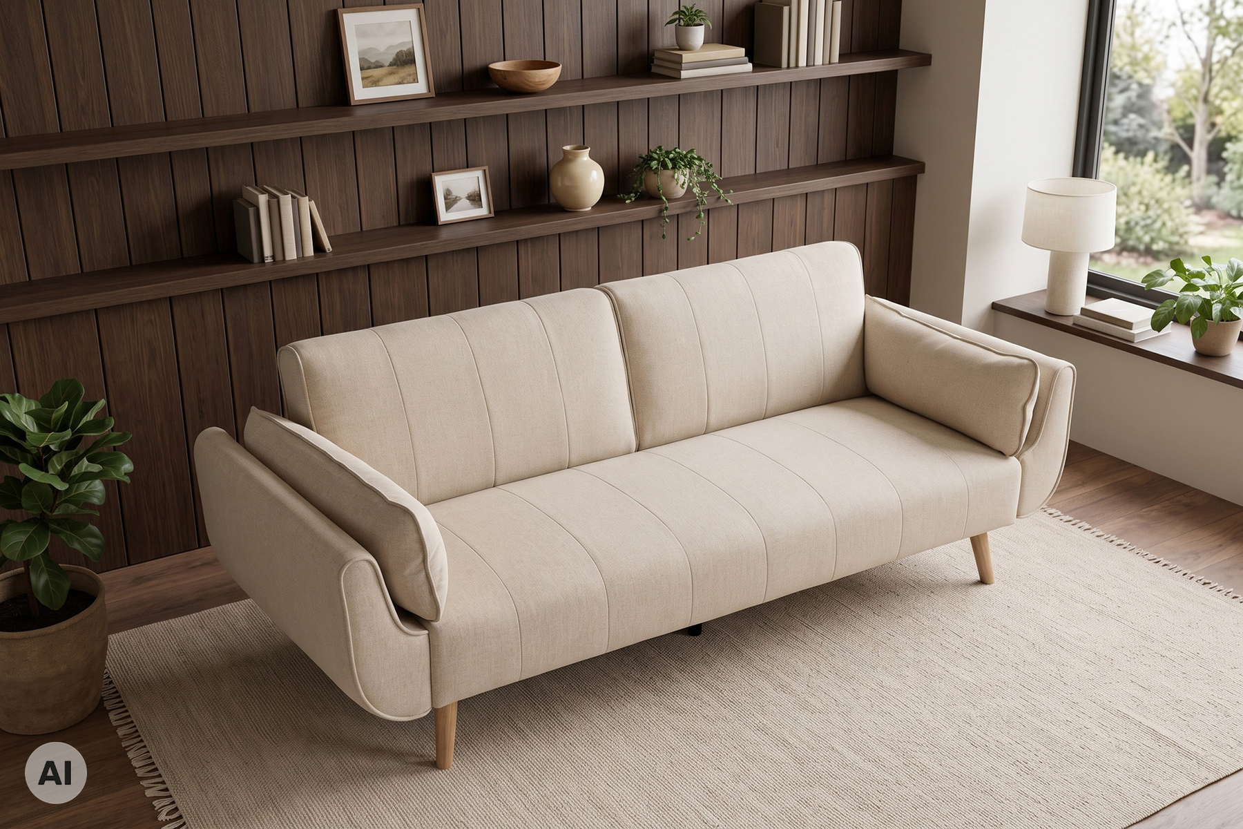 Schlafsofa DIVANI 220cm greige Strukturstoff 3-Sitzer mit Bettfunktion inkl. Kissen