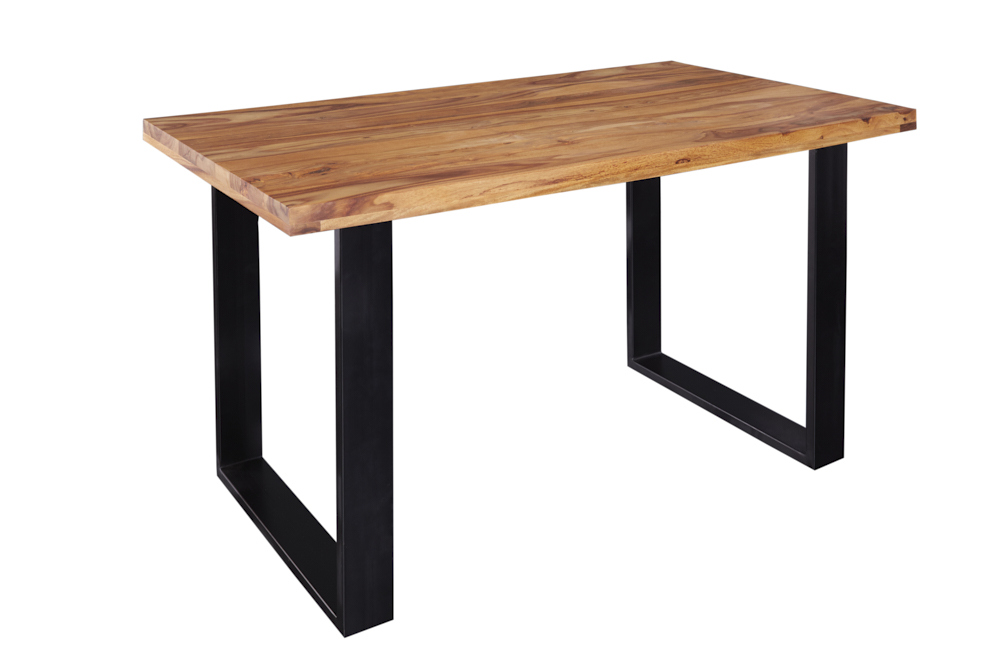 Massivholz Esstisch IRON CRAFT 140cm braun schwarz Sheesham stone finish Industrial