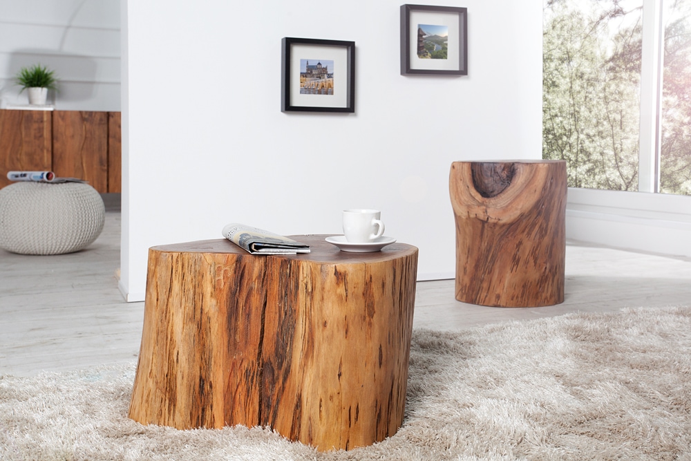 Massivholz Couchtisch GOA 50cm Akazie Baumstamm Hocker Beistelltisch handmade