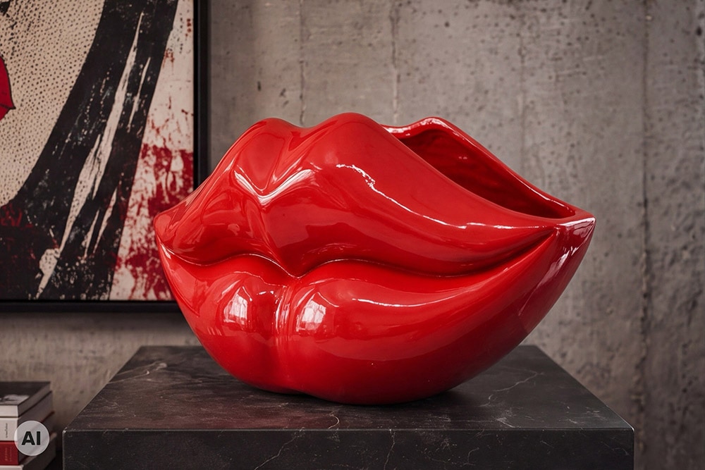 Extravagante Deko-Vase LIP 40cm rot handmade Hochglanz