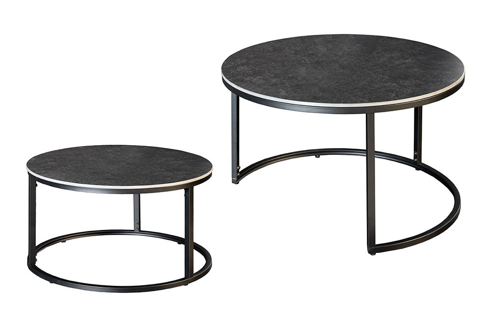 Rundes 2er Set Couchtische ELEGANCE 75cm anthrazit Keramik schwarz Metall