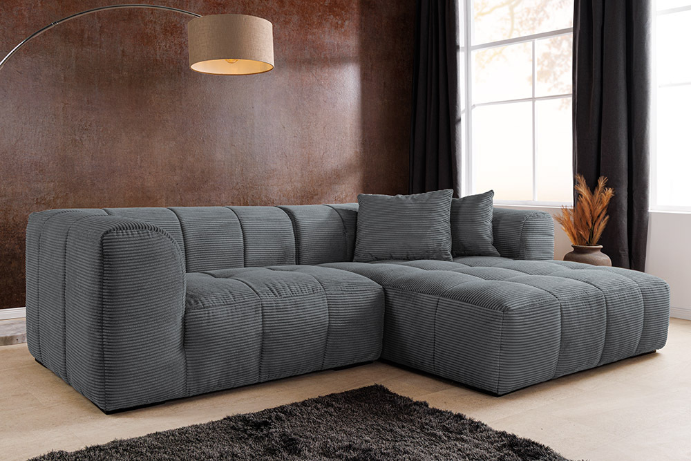 Modernes Ecksofa ZERO GRAVITY 240cm dunkelgrau Cord 3-Sitzer Couch L-Form